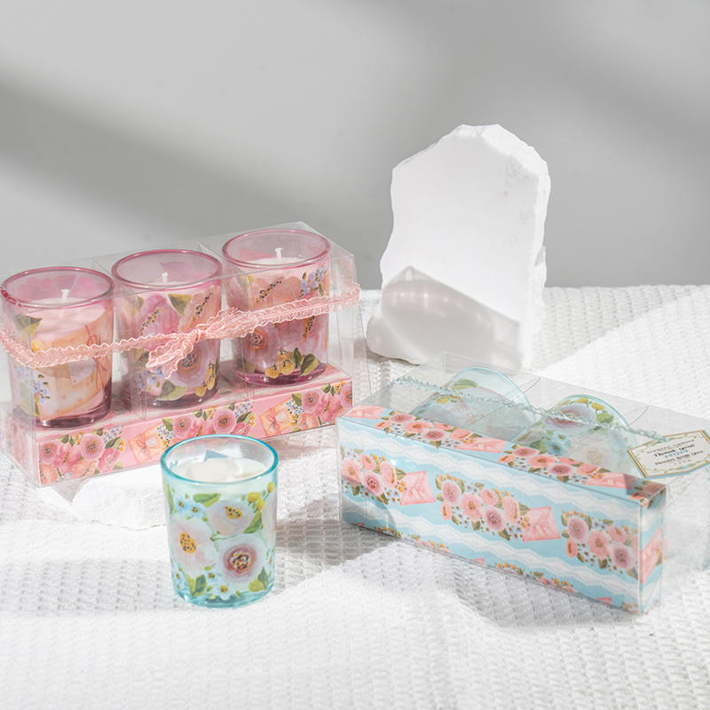 Mother'day klasik küçük yuvarlak cam bardak kokulu mumlar 3 adet set-eko soya mum üreticisi