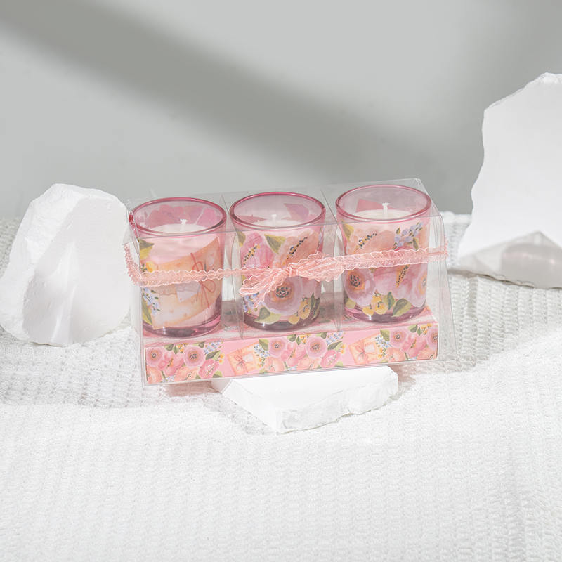 Mother'day klasik küçük yuvarlak cam bardak kokulu mumlar 3 adet set-eko soya mum üreticisi