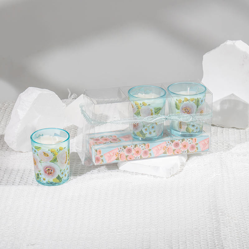 Mother'day klasik küçük yuvarlak cam bardak kokulu mumlar 3 adet set-eko soya mum üreticisi