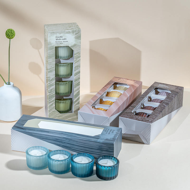 4'lü dikey çizgili küçük cüce cam mumluk seti