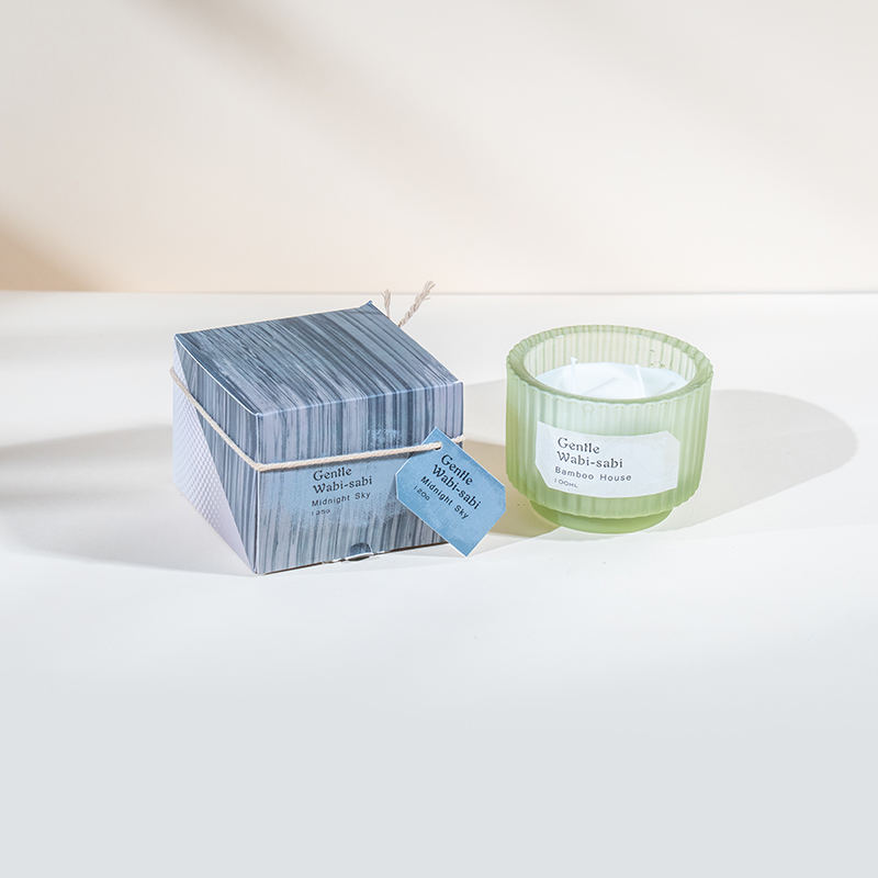 Dikey çizgili yuvarlak cam mumluk kokulu mumlar-eko soya balmumu mum satıcısı