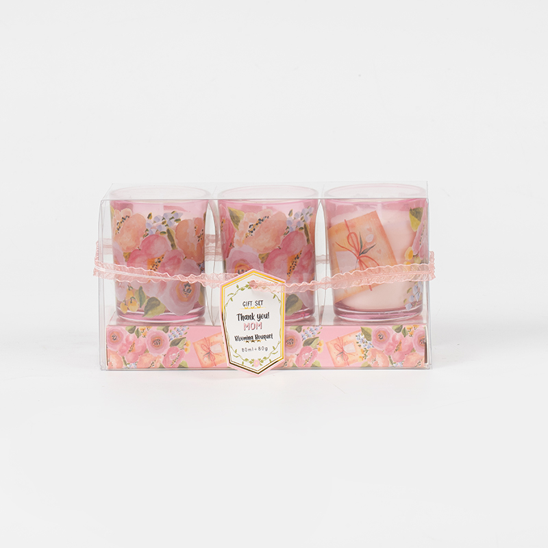 Mother'day klasik küçük yuvarlak cam bardak kokulu mumlar 3 adet set-eko soya mum üreticisi