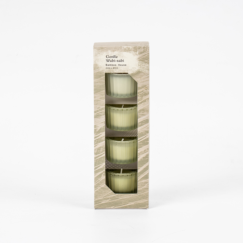 4'lü dikey çizgili küçük cüce cam mumluk seti