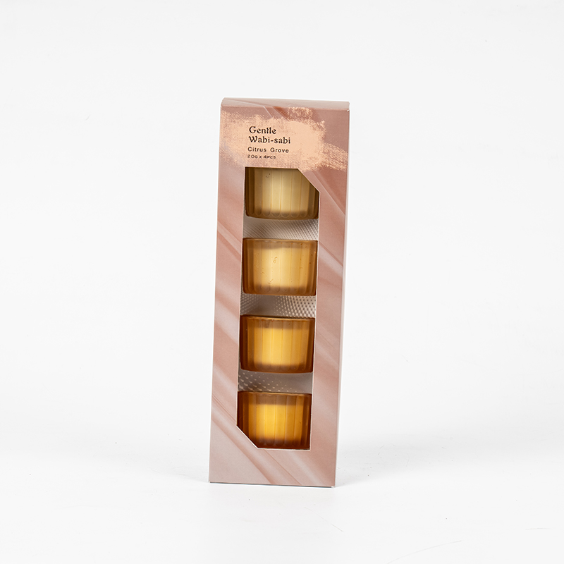 4'lü dikey çizgili küçük cüce cam mumluk seti