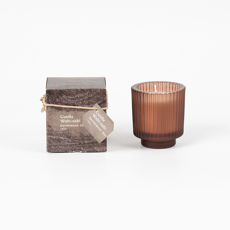 Dikey çizgili yuvarlak cam mumluk kokulu mumlar-eko soya balmumu mum satıcısı