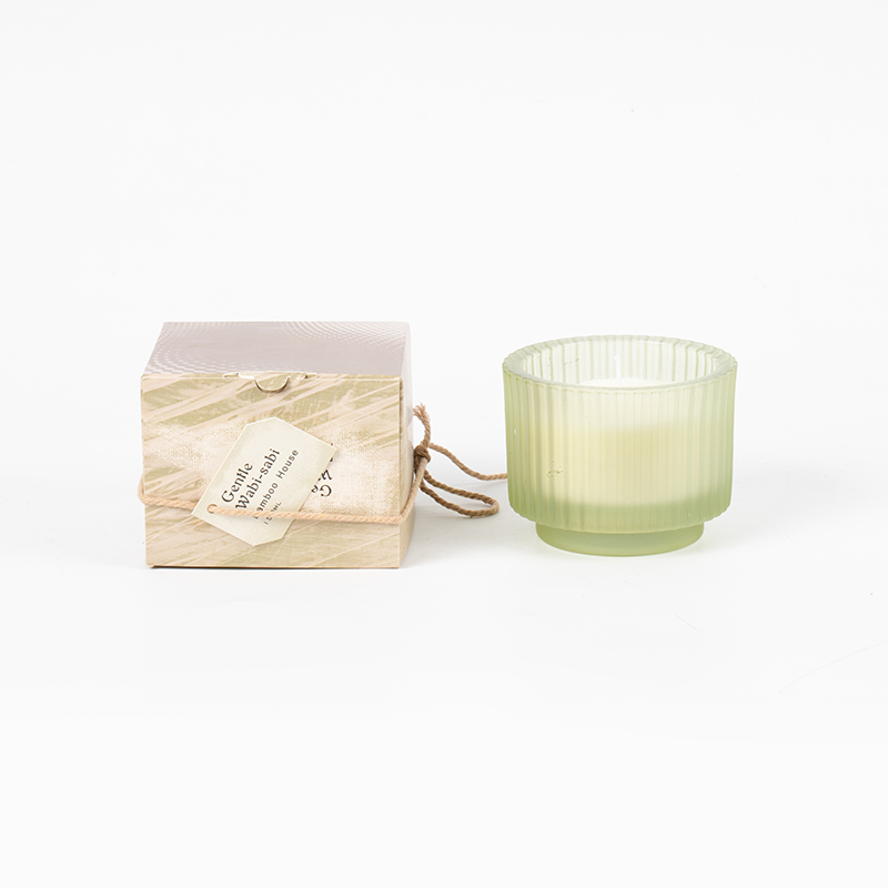 Dikey çizgili yuvarlak cam mumluk kokulu mumlar-eko soya balmumu mum satıcısı