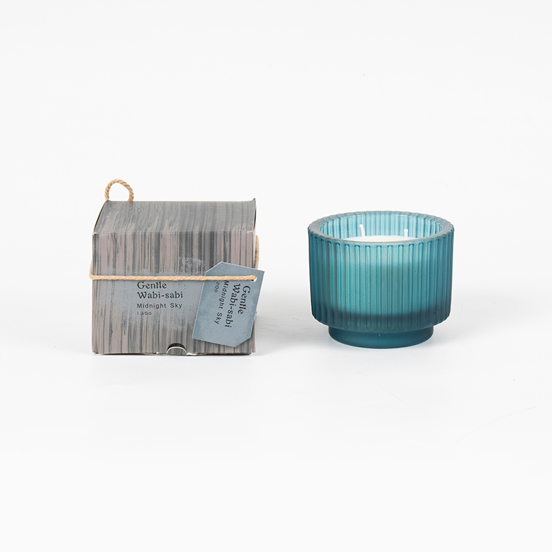 Dikey çizgili yuvarlak cam mumluk kokulu mumlar-eko soya balmumu mum satıcısı